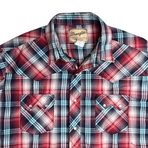 Wrangler Plaid Western Pearl Snap Shirt Cowboy Grunge Rodeo Rockabilly Ranch